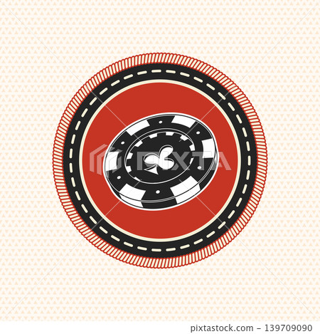 Vintage Poker Chip Badge in Retro Scout Patch Style. Vector illustration inspired by classic merit patches and vintage embroidered emblems. Perfect for scouting groups, camping events, outdoor apparel 139709090