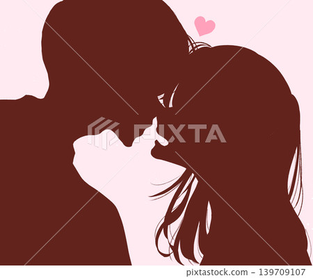 A happy-looking man and woman meet face to face - silhouette A happy-looking man and woman meet face to face - silhouette 139709107