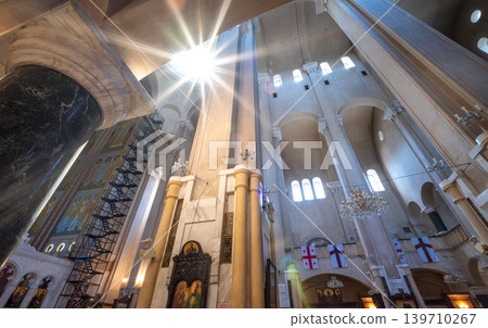 Interior of the Holy Trinity Cathedral, main cathedral of the Georgian Orthodox Church in Tbilisi, Georgia 139710267
