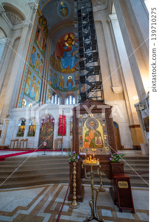 Interior of the Holy Trinity Cathedral, main cathedral of the Georgian Orthodox Church in Tbilisi, Georgia Interior of the Holy Trinity Cathedral, main cathedral of the Georgian Orthodox Church in Tbilisi, Georgia 139710275