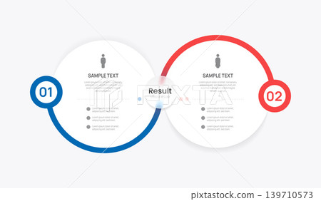 Venn diagram business infographic circle man chart template 2 options, presentation with Circular diagram elements vector illustration. Venn diagram business infographic circle man chart template 2 options, presentation with Circular diagram elements vector illustration. 139710573