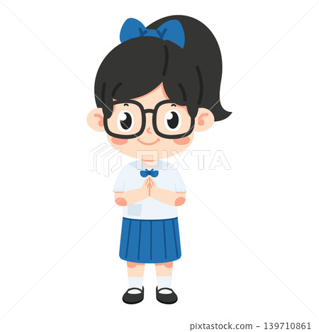 Girl In School Uniform Greeting With Wai Gesture 139710861