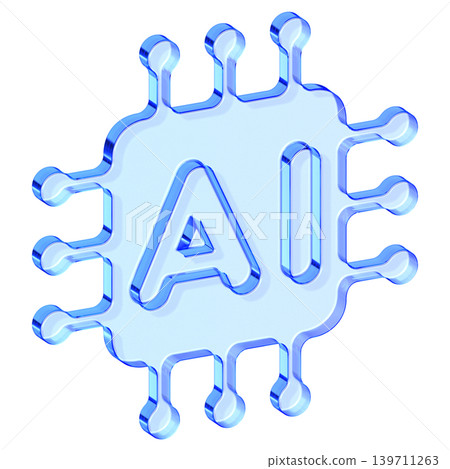 Blue glassmorphism AI processor chip icon for artificial intelligence and machine learning technology, Translucent microchip symbol with glossy gradient finish for futuristic tech interface design Blue glassmorphism AI processor chip icon for artificial intelligence and machine learning technology, Translucent microchip symbol with glossy gradient finish for futuristic tech interface design 139711263