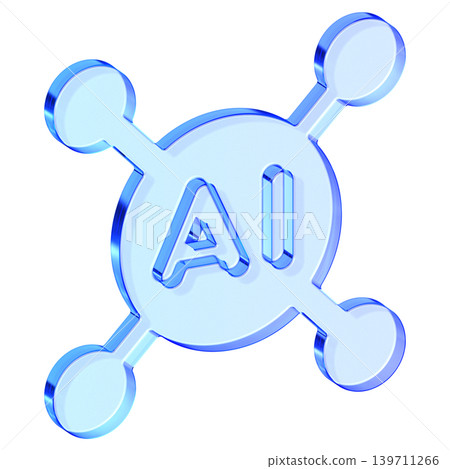 Blue glassmorphism AI network icon representing neural connections and data nodes, Translucent blue gradient symbol for decentralized artificial intelligence and connectivity 139711266