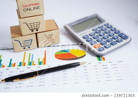 Online shopping, Shopping cart box on business graph, import export, finance commerce. 139711303