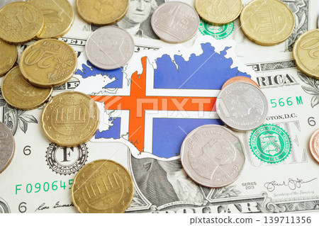 Norway flag on coins background, finance and accounting, banking concept. 139711356