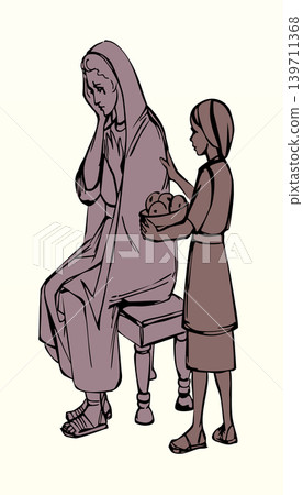 Vector drawing. The girl and her mom Vector drawing. The girl and her mom 139711368