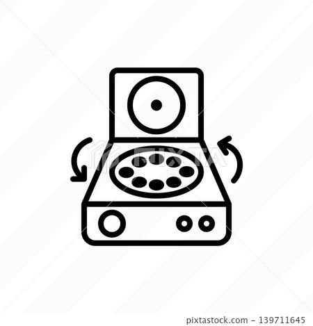 Centrifuge thin line icon. Medical equipment for blood centrifugation and urine analysis. Vector illustration. Centrifuge thin line icon. Medical equipment for blood centrifugation and urine analysis. Vector illustration. 139711645