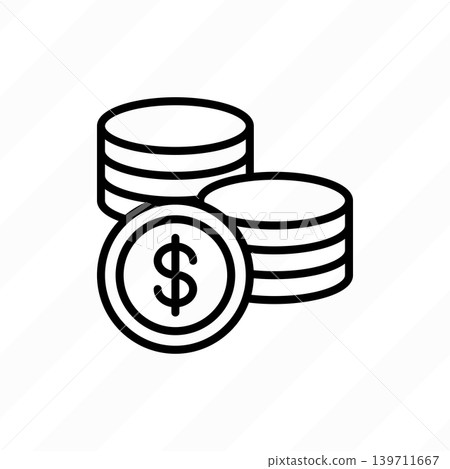 Stack of dollar coins. Symbol of investment, income and profit. Thin line icon. Vector illustration. Stack of dollar coins. Symbol of investment, income and profit. Thin line icon. Vector illustration. 139711667