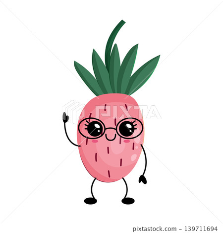 Adorable pink wild strawberry with glasses waving 139711694
