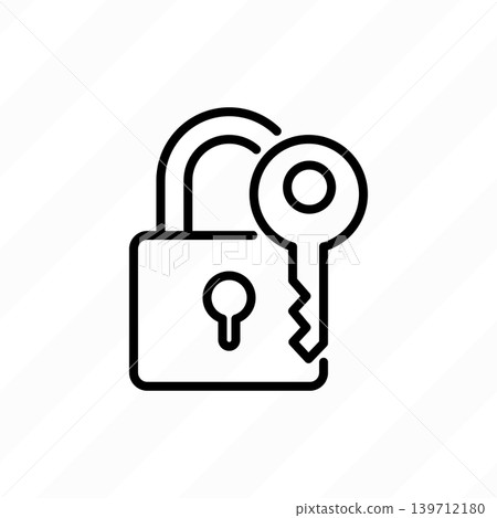 Lock and key, symbol of protection, security. Thin line icon. Private access. Vector illustration. Lock and key, symbol of protection, security. Thin line icon. Private access. Vector illustration. 139712180