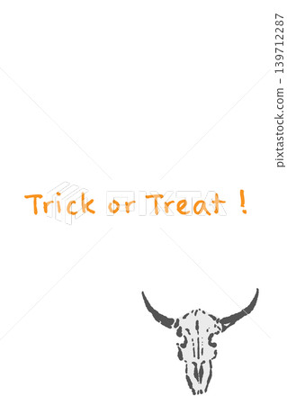 Hand-drawn brushstroke vertical message card template featuring a cow skull - Buffalo skull bottom right layout Hand-drawn brushstroke vertical message card template featuring a cow skull - Buffalo skull bottom right layout 139712287