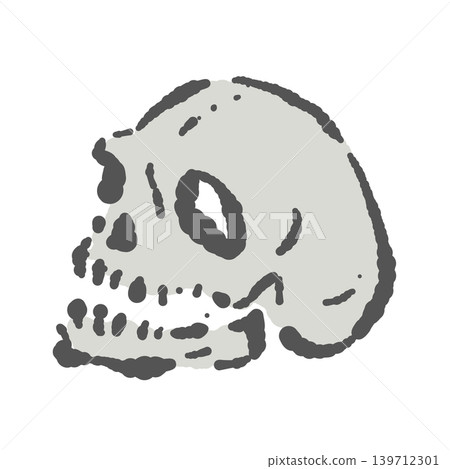 Realistic, hand-drawn, diagonally-facing skull illustration - a skeleton design suitable for Japanese-style or Halloween themes. Realistic, hand-drawn, diagonally-facing skull illustration - a skeleton design suitable for Japanese-style or Halloween themes. 139712301