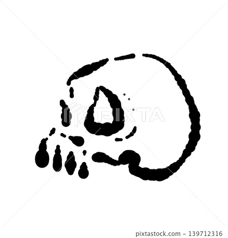 Hand-drawn monochrome illustration of a skull in profile - a single skeleton line art design usable for Japanese-style or Halloween themes. Hand-drawn monochrome illustration of a skull in profile - a single skeleton line art design usable for Japanese-style or Halloween themes. 139712316