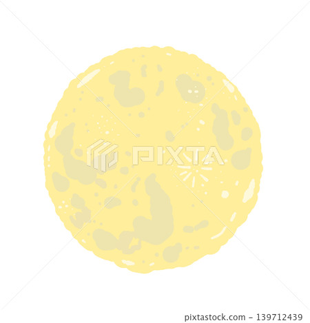 A hand-drawn illustration of a single yellow full moon - a night sky design that can be used for moon viewing or sleep imagery. 139712439