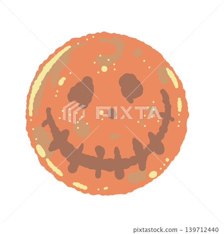 Hand-drawn illustration of a full moon with an orange face - Halloween night sky or fantasy design 139712440