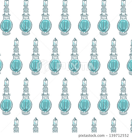 Seamless pattern background of a small vial containing a blue magic potion. Seamless pattern background of a small vial containing a blue magic potion. 139712552