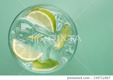 Fresh mojito cocktail top view transparent Fresh mojito cocktail top view transparent 139712867
