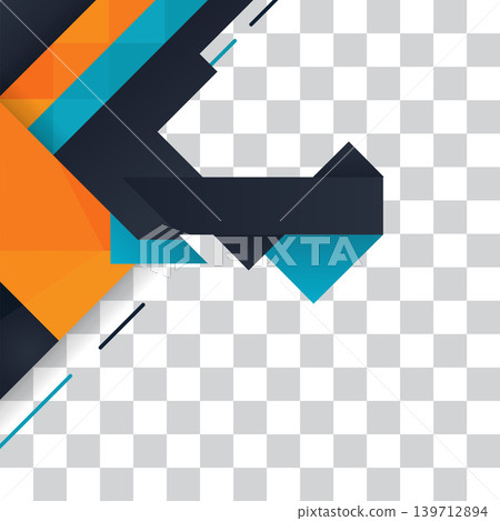 Bold geometric abstract design with sharp angles in black, orange, and blue, set against a transparent checkered background Bold geometric abstract design with sharp angles in black, orange, and blue, set against a transparent checkered background 139712894