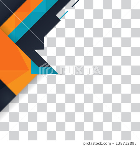 Bold geometric abstract design with sharp angles in black, orange, and blue, set against a transparent checkered background Bold geometric abstract design with sharp angles in black, orange, and blue, set against a transparent checkered background 139712895