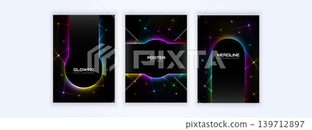 Futuristic glowing poster designs with vibrant neon light effects on a dark background Futuristic glowing poster designs with vibrant neon light effects on a dark background 139712897