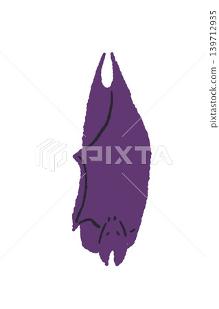 A single illustration of a purple bat sleeping upside down. A single illustration of a purple bat sleeping upside down. 139712935