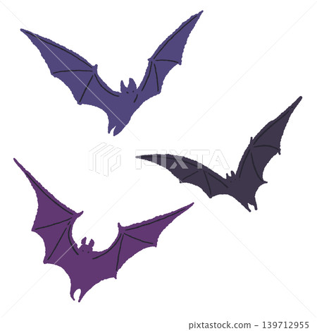 An illustration of two purple bats flying together in the sky against a white background. An illustration of two purple bats flying together in the sky against a white background. 139712955