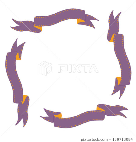 Purple ribbon circular frame wreath, hand-drawn style illustration for Halloween. 139713094