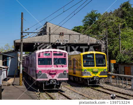 The Ryutetsu 5000 series trains "Sakura" and "Nanohana" were parked at the Nagareyama train depot. The Ryutetsu 5000 series trains "Sakura" and "Nanohana" were parked at the Nagareyama train depot. 139713224