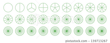 Template of green pie chart Sectors divide the circle on equal parts. Coaching blank. Segmented chart infographics. Parts of diagram wheel from 1 to 27. Outline black graphics. Set of pie charts, pizz Template of green pie chart Sectors divide the circle on equal parts. Coaching blank. Segmented chart infographics. Parts of diagram wheel from 1 to 27. Outline black graphics. Set of pie charts, pizz 139713267