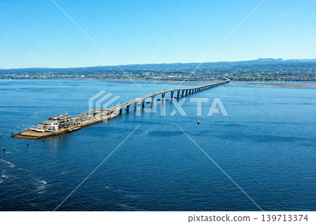 Umihotaru (a bridge over Tokyo Bay) photographed from 700 feet above sea level. Umihotaru (a bridge over Tokyo Bay) photographed from 700 feet above sea level. 139713374