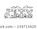 Cartoon hand drawing buildings in a word 'CITY'. Vector on white background. 139713420