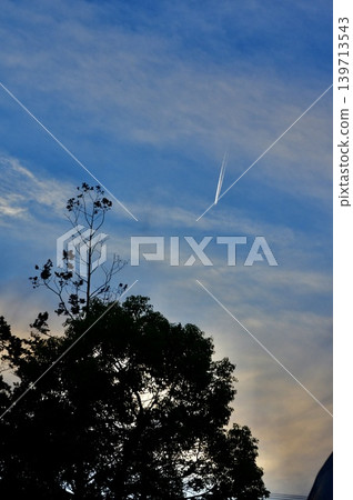Contrails in the sky at dusk (Kiyosu City, Aichi Prefecture) Contrails in the sky at dusk (Kiyosu City, Aichi Prefecture) 139713543