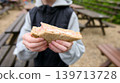Child Having Lunch at a Wildlife Park Picnic Area 139713728