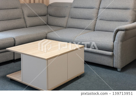 Textile gray sofa set with wooden table. Textile gray sofa set with wooden table. 139713951