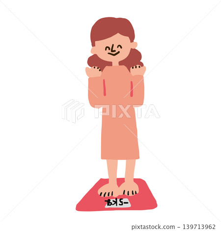 An illustration of a woman standing on a scale and being happy that she has lost weight. An illustration of a woman standing on a scale and being happy that she has lost weight. 139713962