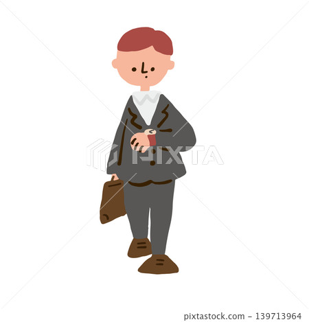 An illustration of a male office worker checking his watch and being concerned about the time. An illustration of a male office worker checking his watch and being concerned about the time. 139713964