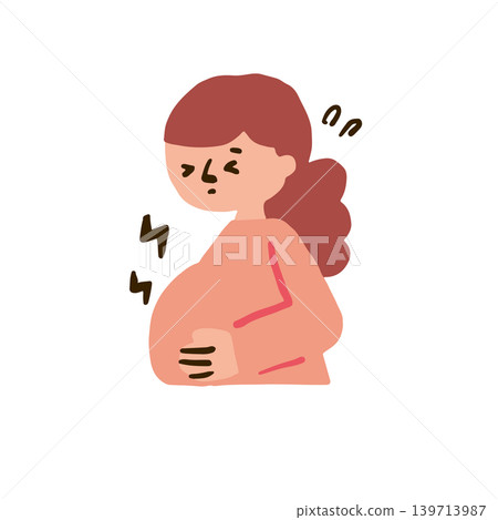 Illustration of a pregnant woman with a stomach ache 139713987