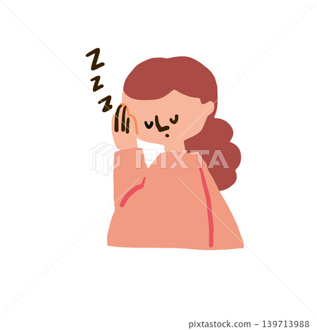 An illustration of a pregnant woman experiencing morning sickness and excessive sleepiness. 139713988
