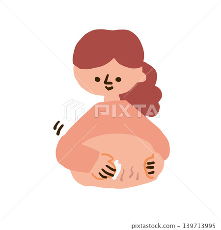 一幅描繪孕婦護理妊娠紋的插圖。 一幅描繪孕婦護理妊娠紋的插圖。 139713995