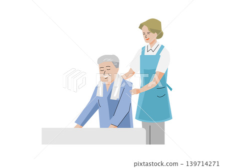 「溫柔福利與關懷向量系列」:女護理師協助洗澡 「溫柔福利與關懷向量系列」:女護理師協助洗澡 139714271