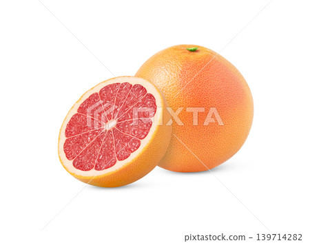 Juicy grapefruit and a cut in half isolated. Citrus fruit isolated. Juicy grapefruit and a cut in half isolated. Citrus fruit isolated. 139714282