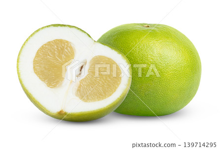 Cut in a half of grapefruit citrus sweetie and whole sweetie grapefruit, pomelo, pomelit or oroblanco green citrus isolated. Cut in a half of grapefruit citrus sweetie and whole sweetie grapefruit, pomelo, pomelit or oroblanco green citrus isolated. 139714295