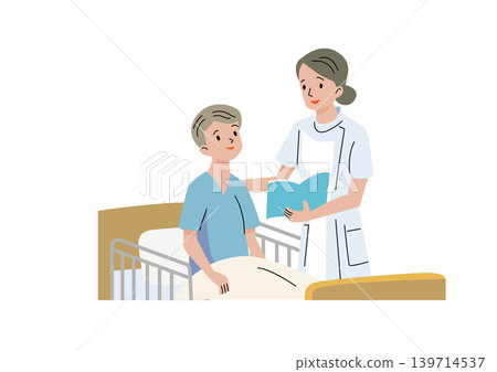 "Gentle Welfare and Care Vector Series": A nurse and a boy reading a book in a hospital room. "Gentle Welfare and Care Vector Series": A nurse and a boy reading a book in a hospital room. 139714537