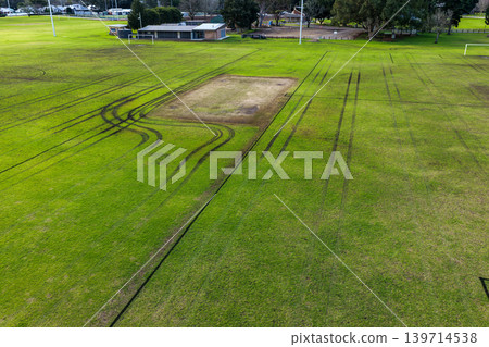 Aerial drone view of Maitland Park Sportsground showing green playing fields, athletics facilities and surrounding parkland in Maitland, New South Wales, Australia. Aerial drone view of Maitland Park Sportsground showing green playing fields, athletics facilities and surrounding parkland in Maitland, New South Wales, Australia. 139714538