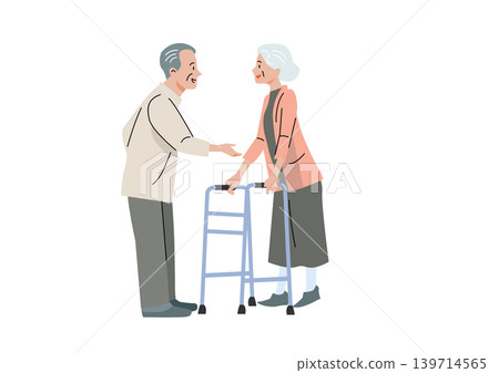 "Gentle Welfare and Care Vector Series" Elderly woman and man using a walker "Gentle Welfare and Care Vector Series" Elderly woman and man using a walker 139714565