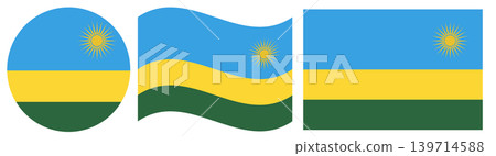 Rwanda flags collection. Round flag of Rwanda in circle shape, waving flag of Rwanda and rectangular flag. Rwanda flags collection. Round flag of Rwanda in circle shape, waving flag of Rwanda and rectangular flag. 139714588