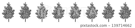 Fir tree forest line decoration, monochrome Christmas design material, transparent background 2 Fir tree forest line decoration, monochrome Christmas design material, transparent background 2 139714662