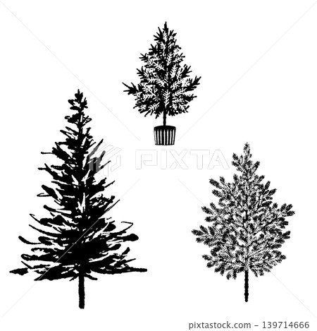 Fir tree monochrome illustration set, Christmas tree material, transparent background Fir tree monochrome illustration set, Christmas tree material, transparent background 139714666