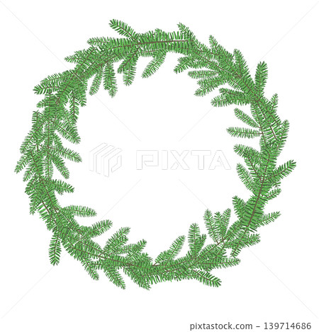Christmas wreath with fir tree, round frame, transparent background illustration 2 Christmas wreath with fir tree, round frame, transparent background illustration 2 139714686